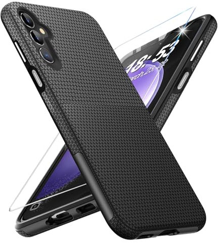 Handyhülle für Samsung Galaxy S23 FE 5G Hülle mit Schutzfolie, Stoßfest Bumper Kratzfestigkeit Rutschfest Schutzhülle Galaxy S23 FE Schwer Silikon Armor für Samsung S23 FE Case Cover Tasche (Schwarz)