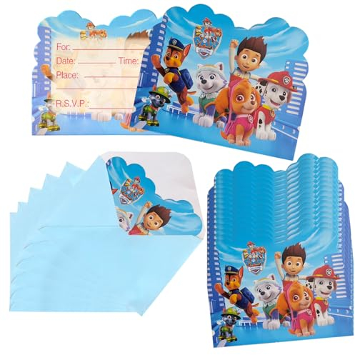 DecPtyTa 20 Carte Invitation Anniversaire Avec Enveloppes-Cartes d'invitation de Fête pour Enfants- Invitation Anniversaire Garçons Fille- Enfants Invitation pour Anniversaire Bal Soirée (Chien2)