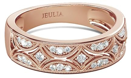 Jeulia Bagues en Argent Sterling 925 Milgrain Coupe Ronde Bague de Promesse d'Anniversaire pour Femme avec Boîte à Bijoux pour Ses Femmes Filles (Or rose, 63(20.2))