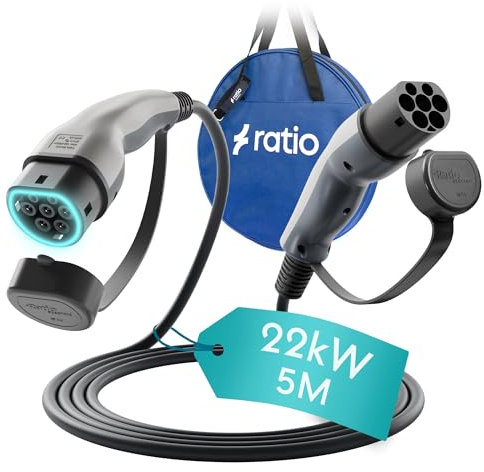 Type 2 EV Charging Cable, 32A | 22kW | 5 Metre | 3 Phase | Mode 3 | 5M Type 2 to Type 2, Electric Vehicle Car Plug-in Fast Charging Cable - Made in Europe