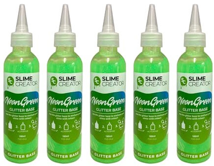 Slime Creator Base de purpurina, verde neón, botella de 180 ml, purpurina verde neón eléctrica para proyectos de limo, paquete de 5