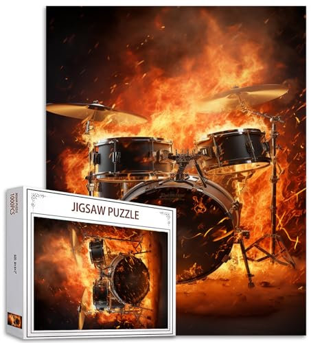 1000 Teile Fackelinstrument Puzzle für Erwachsene, Rock and Roll Jazz Drum Kit, Bunte DIY Puzzle für Heimdekoration, Familienpuzzle, perfekt für Partys