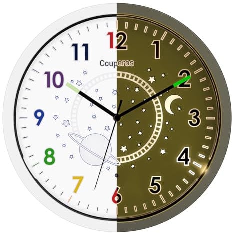 Couperos Wanduhr Leuchtend ohne Tickgeräusche Nachtlicht – Geräuschlose, Nachleuchtende Batteriebetriebene Moderne Wanduhr für Schlafzimmer, Wohnzimmer – Kinder Wand Uhr mit Licht (weiß)