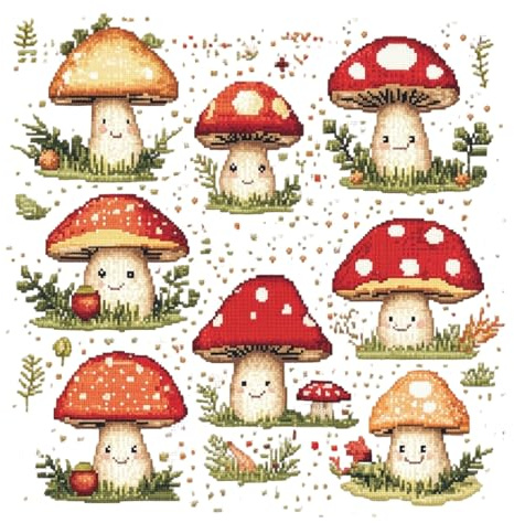 cukol cukol Kreuzstich Set Vorgedruckt Erwachsene, Stickbilder 30x30 cm | Stickpackungen mit 11ct, Kreatives Bastelset Hobby zum Sticken für Frauen, Stickset für Diy Home Deko, Süßer Pilz Motiv