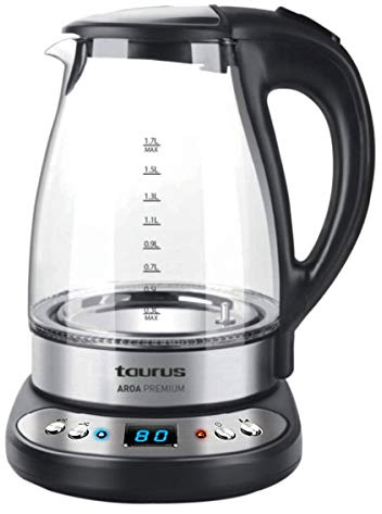 Taurus Aroa Premium Electronic Kettle 2200 W 1.7L Glass Body Temperature Adjustable 50 95 Celsius Black