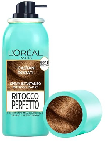 L'Oréal Paris Spray Ritocco Perfetto, Spray Istantaneo per Radici e Capelli Bianchi, Durata fino a 1 Shampoo, Colore: Castano Dorato, 75 ml