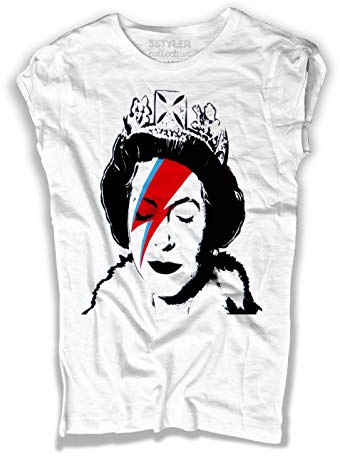 T-Shirt Donna Bianca Elisabeth Queen - Fulmine Thunder Make-up - Regina Elisabetta - Rebel Rebel