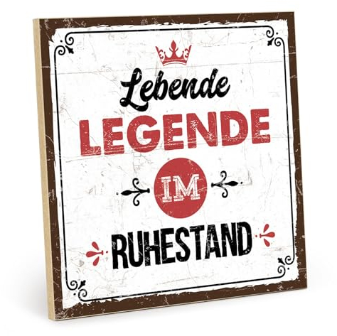 TypeStoff Holzschild mit Spruch – LEBENDE LEGENDE IM RUHESTAND – Vintage-Look mit Zitat als Geschenk und Dekoration - HS-00479