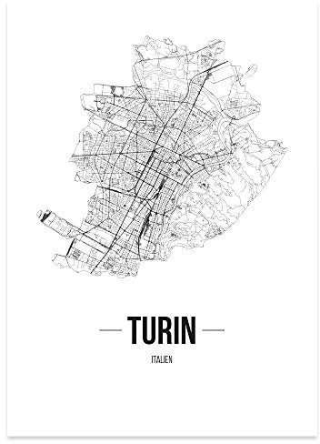 JUNIWORDS Stadtposter - Wähle Deine Stadt - Turin - 60 x 90 cm Poster - Schrift B - Weiß
