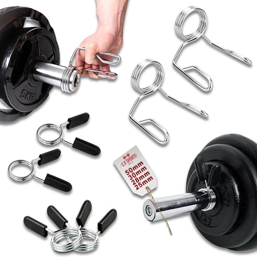 C.P. Sports Hantelverschlüsse für Langhantelstangen, Kurzhantelstangen, Pumphantel, Barbell Collar, Klemmverschluß schnell und sicher 1Paar Hantel Verschluß (Feder-Feststeller, 25mm)