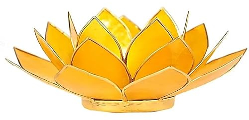 Capiz Lotus Licht gelb 3e Chakra Goldrand - 13.5 cm Teelicht