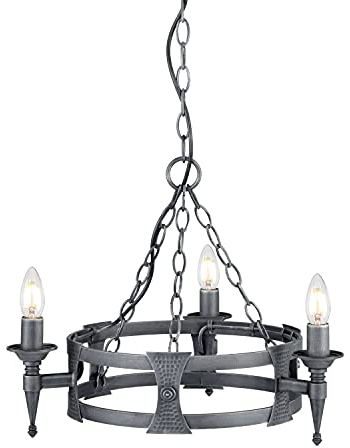 Licht-Erlebnisse Mittelalterlicher Kronleuchter CAMELOT 7 Schwarz Silberverstellbar Design Lampe 3-flmg Ø52cm Wohnzimmer