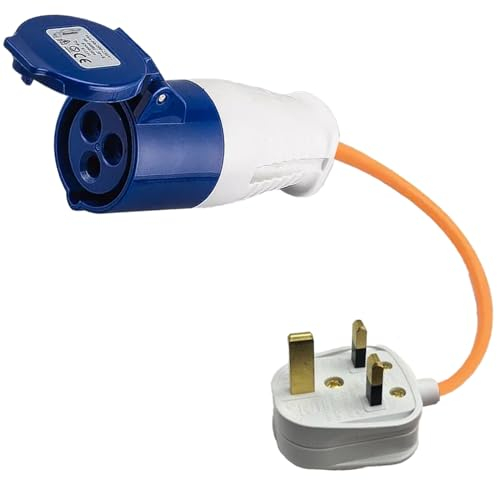 Xtremeauto 16amp to 13amp Adapter Caravan Hook Up Cable 240V 3 Pin UK Electric Hook Up For Camping, Caravan, Campervan Mains To UK Plugs Orange