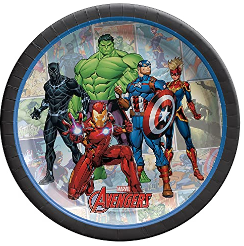 amscan 542478 Lot de 8 assiettes en carton rondes Marvel Avengers Powers