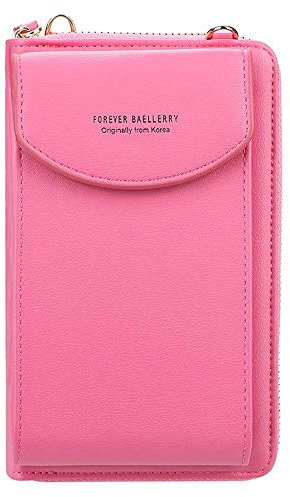Venus valink PU Donna Portafoglio Marca Cellulare Portafoglio Grande Scheda Supporti Portafoglio Borsa Borsellino Pochette Tracolla Cinghie Borsa W/con Zip Tasca - Rosa Fucsia