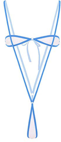dPois Micro Bikini Femme 2 Pièces Sexy String Ficelle Deux Pièces Maillot de Bain Soutien-Gorge Ensemble Lingerie Femme Sexy Coquine Monokini Thong Costume Plage Piscine Bleu One Size