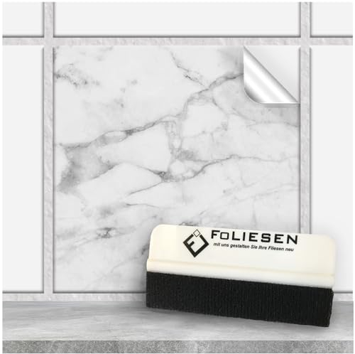 FoLIESEN - Fliesenaufkleber 15x15 cm | selbstklebende Fliesen-Folie für Bad & Küche | Klebe-Folie für Wandfliesen & Küchenrückwände | 20 Klebefliesen + Rakel, .:Marmor - 15x15 cm