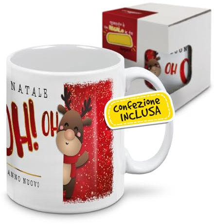 mugnue Tazza Mug Tazza Natale Tazze Natalizie Regali Natale Economici Tazza Colazione con Scatola Regalo Bianca (Renna Babbo Natale OH OH OH Buon Natale)