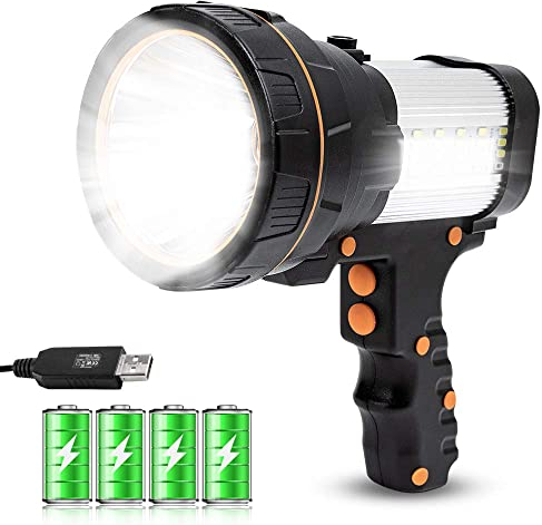 GEPROSMA Super Bright Handheld Spotlight Flashlight LED High lumens Rechargeable, Most Powerful Spot Lights Hand held Large Capacity 10000 Long Lasting High Power Searchlight Big Flashlight