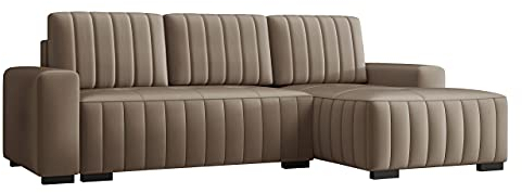 Ecksofa mit Schlaffunktion und Bettkasten Hokok, Eckcouch für Wohnzimmer, Holzfüße, L-Form Sofa mit Bettfunktion, Wohnlandschaft (Manila 21, Seite: Rechts)