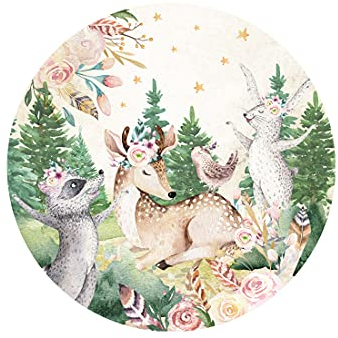 Wandtattoo Kreis Reh im Wald I Baum, Tiere Kinderbilder Junge Kinderzimmer Mädchen Aufkleber Osomhome 120x120 cm
