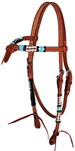 CHALLENGER Horse-Show-Zaumzeug, Western-Leder, mit Perlen besetzt, geknotet, 79RT05HB