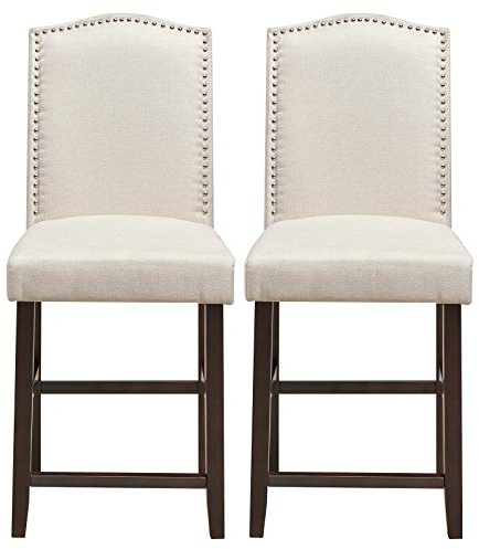 COSTWAY 2er Set Esszimmerstuhl, Barhocker mit gepolsterter Leinensitze, Freizeitstuhl mit Gummiholzbeine, Barstuhl Bistrostuhl mit Rückenlehne für Wohnzimmer Küche Esszimmer, 56 x 46 x 104cm(Beige)