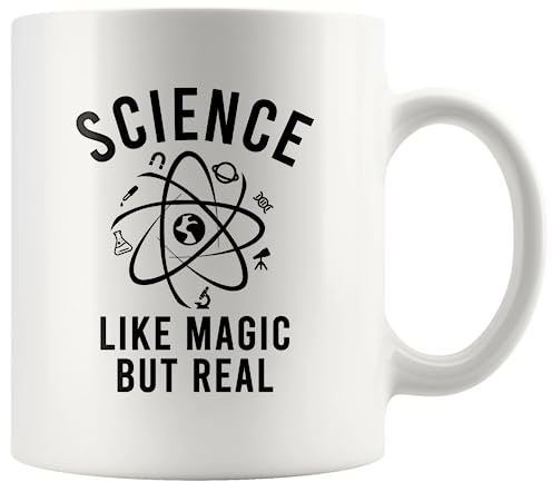 Panvola Keramik-Kaffeetasse mit Aufschrift Science Like Magic But Real Science Lover, Chemie, Physik, Lehrertag, Geburtstag, Valentinstag, Weihnachten, Abschlussfeier, 325 ml, Weiß