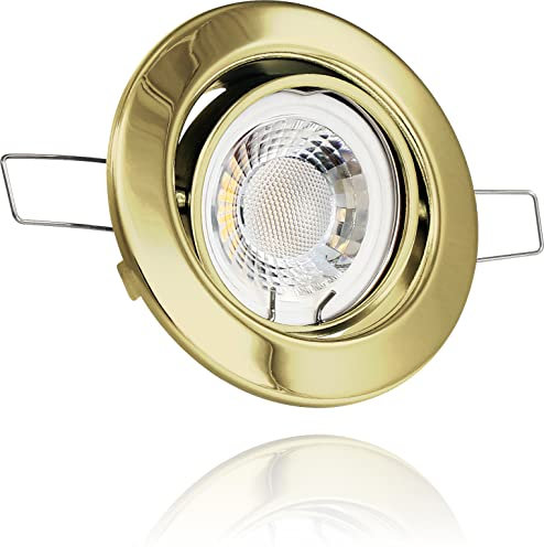 LEDFULL® LED Deckenstrahler 230V Flach Dimmbar Modul 5W Spot Tageslicht - Hell & Sparsam/Gold Messing Einbaustrahler schwenkbar / GU10 Strahler Ersatz
