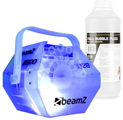 BeamZ B500LED - Automatische Seifenblasenmaschine mit LED inkl. 1L Seifenblasenflüssigkeit, Seifenblasen Maschine, 9000 Blasen pro Minute, 25 Watt, Bubble Machine