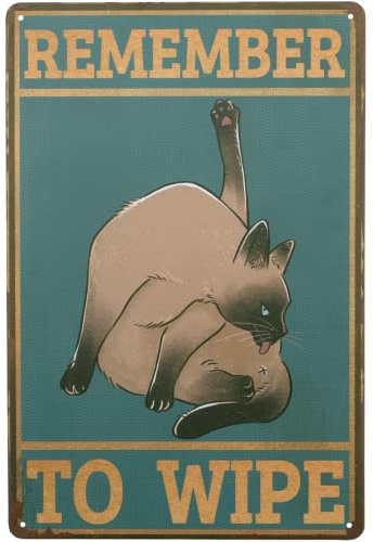 Remember to Wipe Sign,Funny Cat Vintage Metal Signs Bathroom Wall Decor,Love Cats Wall Art Sign for Toilet,Restroom,Washroom,Bathroom,Size 8x12 Inches
