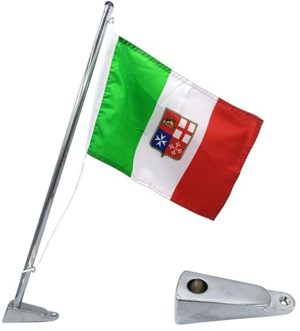 Glac Store® Asta Portabandiera Porta Bandiera in Acciaio Inox Inossidabile 50 cm con Staffa per Imbarcazioni Barca Yacht Bandiera Italiana Inclusa