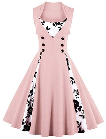 Robe Vintage Années 50 Pin Up Femme Style Champetre Rockabilly Annee 50 60 Tenue Audrey Hepburn Deguisement Guinguette à Pois Trapèze Robes de Mariée Cocktail D'été Soirée Grande Taille A#Rose 4XL
