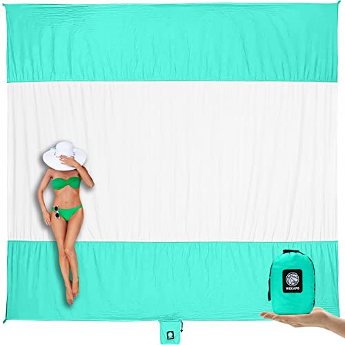 WEKAPO Stranddecke, sanddicht, wasserdicht, extra groß, übergroß, sandfrei, leicht, schnelltrocknend, Strandurlaub-Essentials mit Heringen und Ecktaschen, Türkis, 2,9 x 3 m