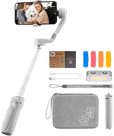 Daoco Smooth-Q4 Combo Stabilisateur de cardan 3 axes pour smartphone Téléphone portable Vlog Cardan intégré 215 mm Barre extensible Max 280 g Charge utile Prise en charge du contrôle des gestes *