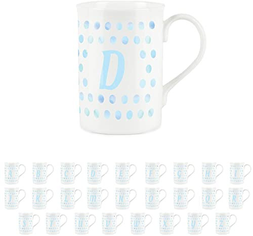 Aqua Polka Dots Spots Letter D Mug - Fine Bone China Alphabet Initials Gift/Present Mug