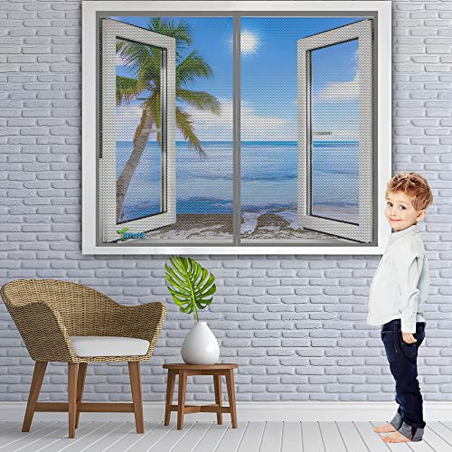 Double Door Magnetic Fly Screen, 155 x 85 cm Heavy Duty Mesh Curtain with Hook Loop, Powerful Magnets, Snap Shut Automatically for Patio, Sliding, Large Door【Gris】