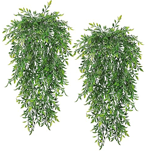 UXORSN 4 Stück Kunstpflanze Hängend Künstliche Hängepflanzen wie echt Bambus Blätter Wandbehang Künstlich Pflanzen Grünpflanze Gefälschte Ivy für Indoor Outdoor Wand Balkon Garten Hochzeit Deko