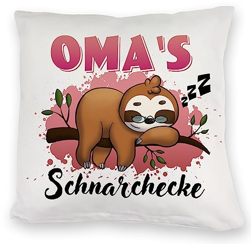 Faultier Kuschelkissen mit Spruch Oma's Schnarchecke EIN neckisches DekoKuschelkissen für die Großeltern zum Geburtstag Faul Mittagsschlaf schlafen Opa Oma