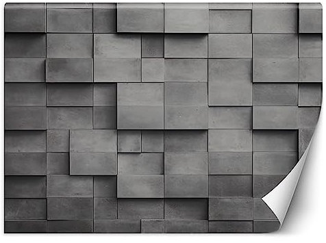Feeby Papier peint de luxe Abstrait Béton 350x245 cm XXL Moderne Décoration Murale Muraux Tapisserie Salon Chambre à coucher Bureau Couloir Hôtel Spa Design Géométrie Texture gris