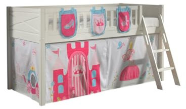 Vipack Scott Hochbett und Vorhang Princess, 3 Aufbewahrungstaschen, weiß, 90 x 200 cm