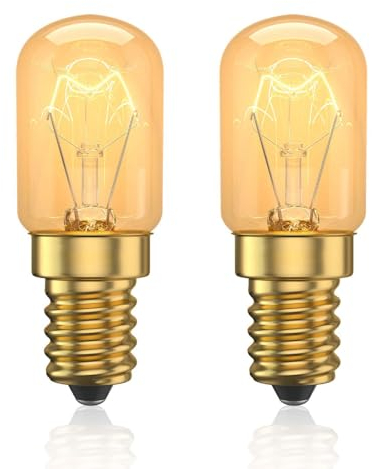 Luxvista Lampadina Forno, Lampada da forno T22 E14 Bianco caldo 2700K, Lampadina forno 300 ℃, per Sale Dell'Himalaya Lampade, Frigoriferi, Microonde, Cappa cucina (Confezione da 2)