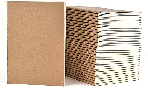LIONSOUL Kraft-Notizbücher, A5, liniert, 60 Seiten, braun, genähte Bindung, kleine Notizbücher zum Schreiben von Notizen, 30 Stück