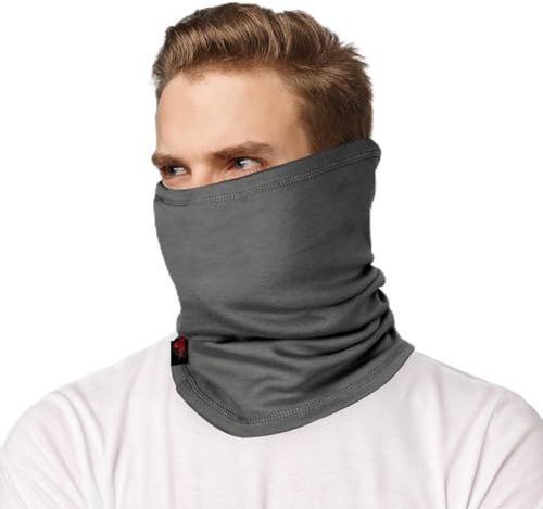 LANLFY Flame Resistant Face Mask For Men HRC2 FR Neck Gaiter Covering 100% Cotton Arc Flash Welding Protector 12CAL Work Gear GREY