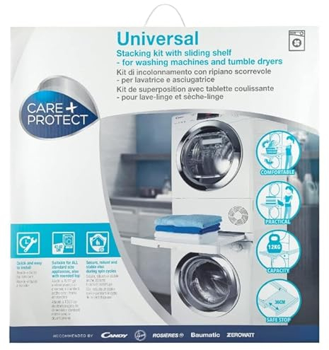 FIGEVIDA Kit di Incolonnamento Universale, Ripiano Estraibile Scorrevole Universale per Lavatrici e Asciugatrici Profondità 47-62 cm, Made in Italy