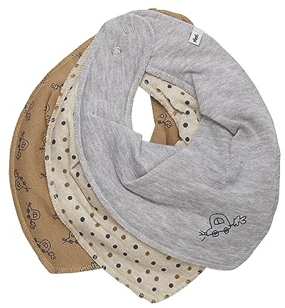 Pippi Halstücher Baby Sabberlätzchen Halstuch im 3er Sparpack (Auto grau/nougat + Dots)