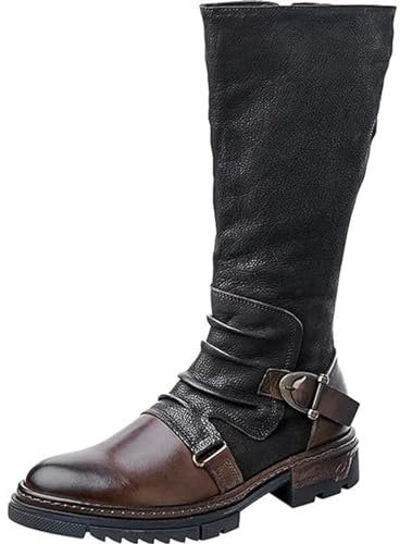 DJFOG Bottes Hautes pour Hommes, Chaussures en Cuir médiévales, Bottes d'équitation Gothiques rétro avec Boucle en métal, Chaussures Multi-Tailles Knight Warrior,Marron,43 EU