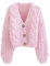 AYAZER Top Fatti a Mano in Maglia Spessa Moda Donna Cardigan Lavorato a Maglia Corto Maglione Giacca da Donna retrò a Maniche Lunghe Chic-Rosa-Taglia Unica