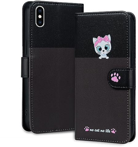 Tiyoo Lovely & Cute Flip Wallet Phone Case for iphone XS MAX with Cartoon Cat&Dog Pattern,Premium Magnetic PU+TPU Leather for high protection phone cover for iphoneXS max(Dark Gray&Black)