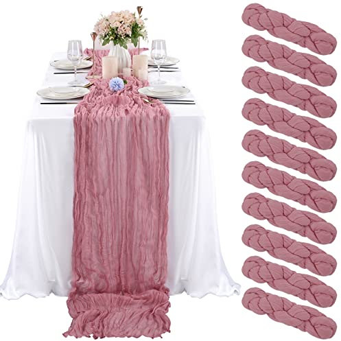 10 Stück Staubrosa Käsetuch-Tischläufer 90 x 300 cm, Gaze-Tischläufer für Hochzeitsempfang, transparente Brautparty, Geburtstagsparty, rustikaler romantischer Hochzeitsläufer